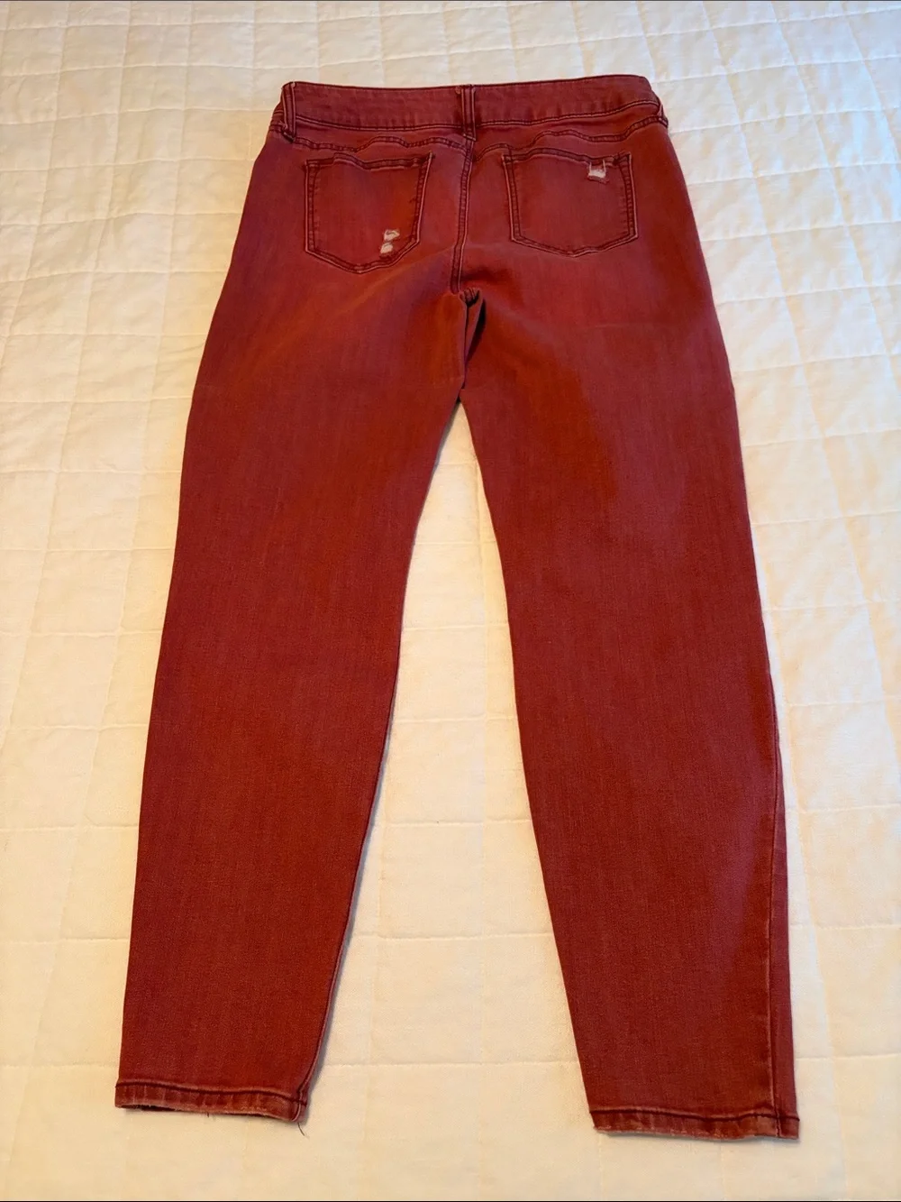Women’s Red Distressed Skinny Jeans - Classic Fit